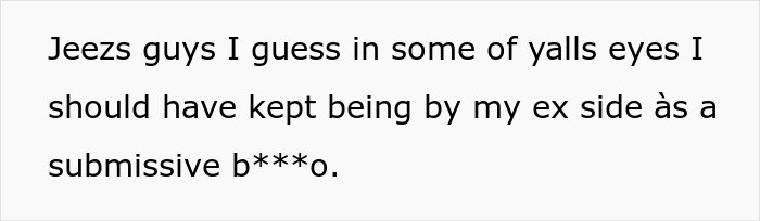 Text message discussing regrets about staying submissive to an ex, related to essential oils poisoning incident.