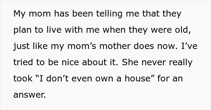 Text excerpt about a mom&rsquo;s retirement plan expressing concerns over living arrangements when she gets old.