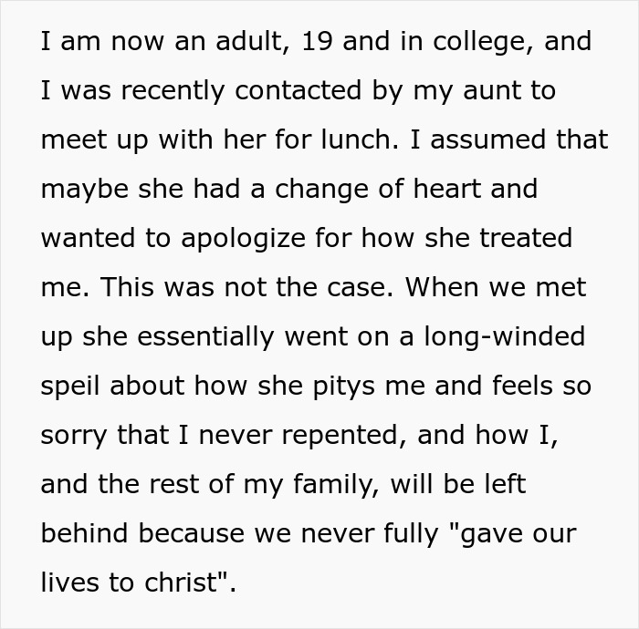 Text excerpt about a college student discussing family, repentance, and beliefs related to Christian rapture and money dollars.