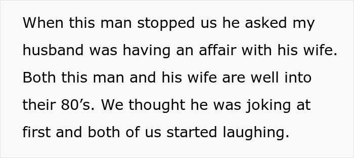 Elderly neighbor confronting couple on walk, accusing man of having an affair with his wife in a tense moment.