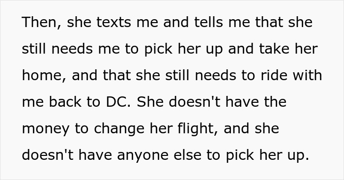 Text describing an entitled lady manipulating her boyfriend to break up and demanding free rides after the breakup.