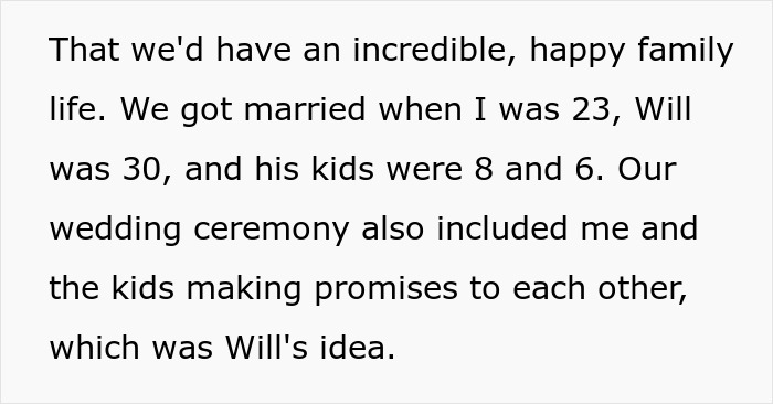 Text excerpt showing a woman describing family life after marrying and bonding with husband’s kids before a toxic marriage. Text excerpt showing a woman describing family life after marrying and bonding with husband’s kids before a toxic marriage.