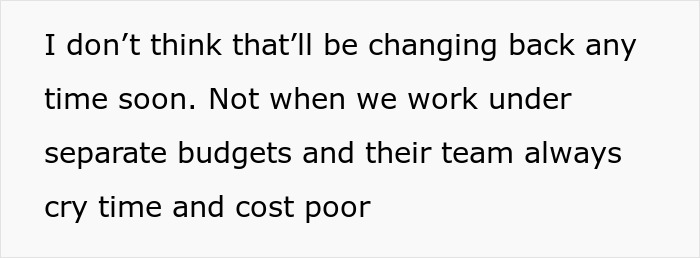Text excerpt discussing budget issues and team challenges after software access is revoked by HR in an engineering context.