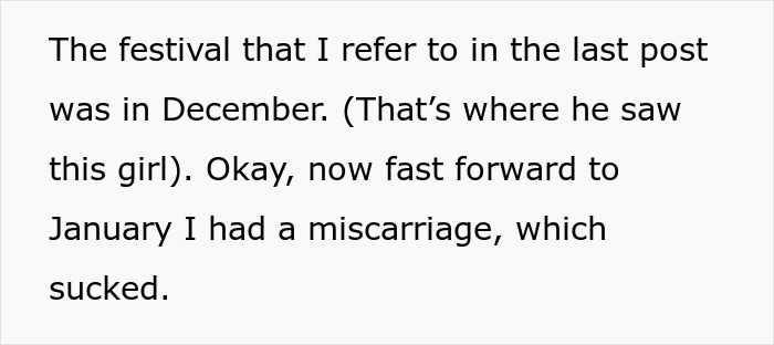 Text excerpt discussing a personal story about a festival, a girl, and experiencing a miscarriage.