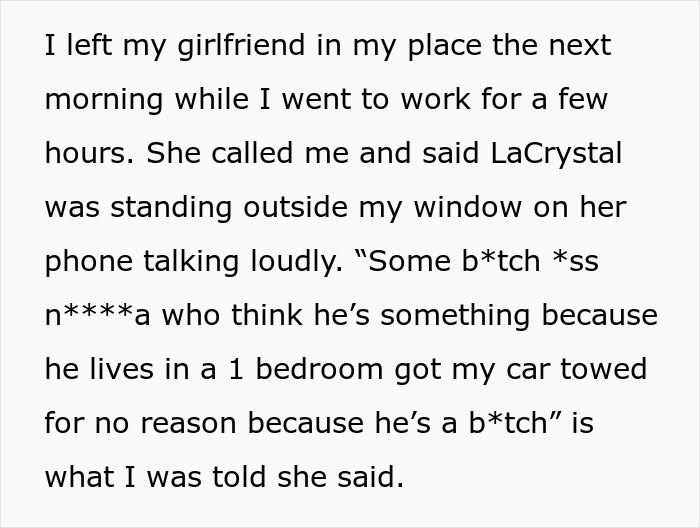 Man tows entitled neighbor's car for blocking his, neighbor shamelessly demands $300 payment after towing dispute.