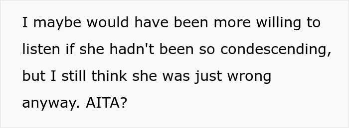 Text on a white background about a salon employee refusing to sell box dye and being condescending. Text on a white background about a salon employee refusing to sell box dye and being condescending.