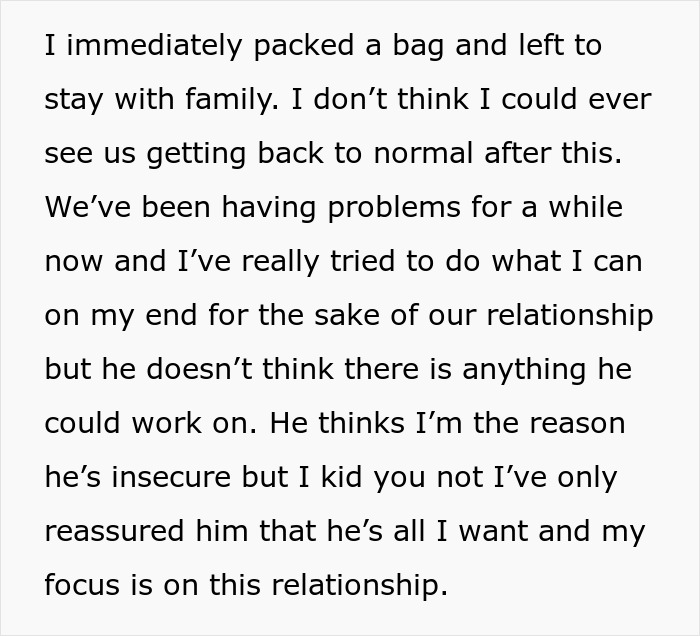 Text message about relationship problems, insecurity, and struggle to repair a 7-year relationship after trust issues.