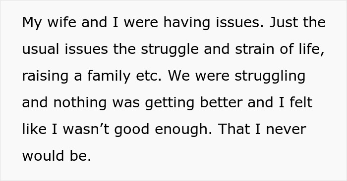 Text excerpt about marriage struggles, guilt, and relationship issues related to online affair and personal sabotage.