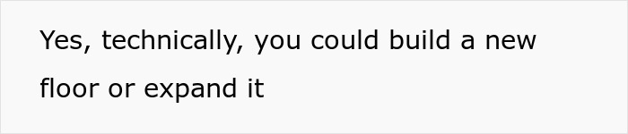 Text on a plain white background stating a suggestion about building a new floor or expanding a house.