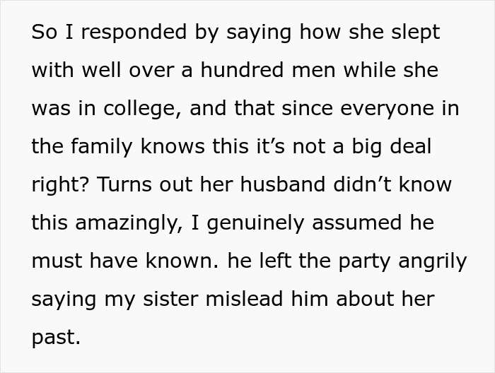 Text excerpt discussing eldest sister’s promiscuous past revealed after mocking youngest brother for being a virgin. Text excerpt discussing eldest sister’s promiscuous past revealed after mocking youngest brother for being a virgin.