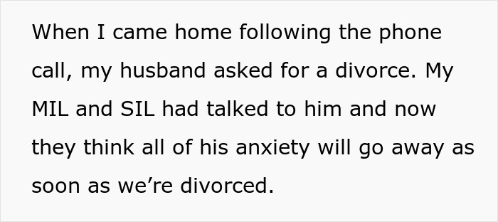 Text showing a wife explaining her husband&rsquo;s anxiety and request for divorce during her IVF treatment.