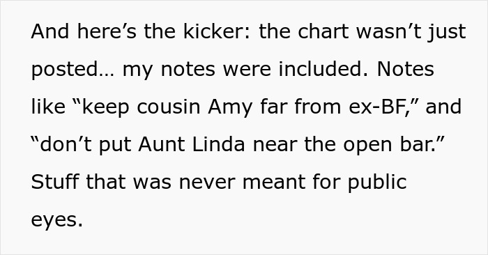 Bride stuck between loyalty and trust after bridesmaid leaks wedding seating chart with private notes.
