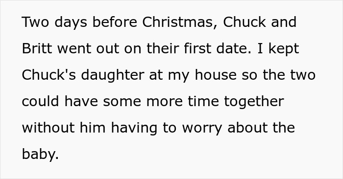 Text about a woman setting up a widow and single mom for a date while caring for the child to give them time together.