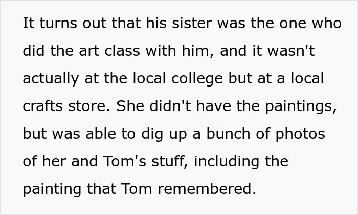 Text explaining how a guy is convinced he took an art class with his girlfriend who has no memory of it.