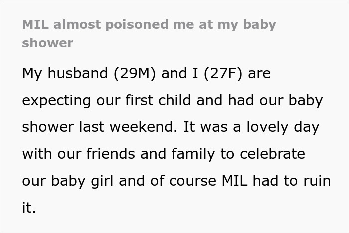 Text story about allergic daughter-in-law upset after mother-in-law mixes gluten treats with allergy-safe food at baby shower. Text story about allergic daughter-in-law upset after mother-in-law mixes gluten treats with allergy-safe food at baby shower.