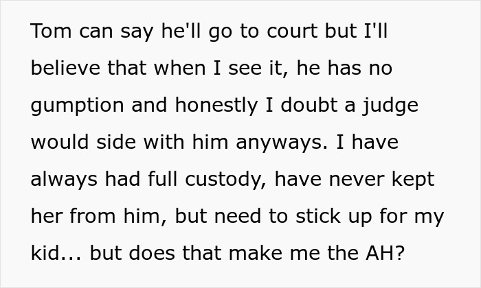 Custody dispute where dad paying $300 child support tries to control 10-year-old&rsquo;s life, mom sets boundaries firmly.