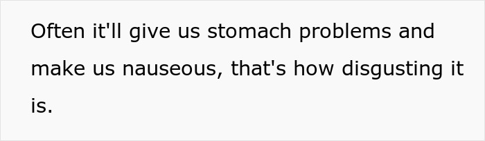 Text on a white background stating that spoiled food often causes stomach problems and nausea due to how disgusting it is.