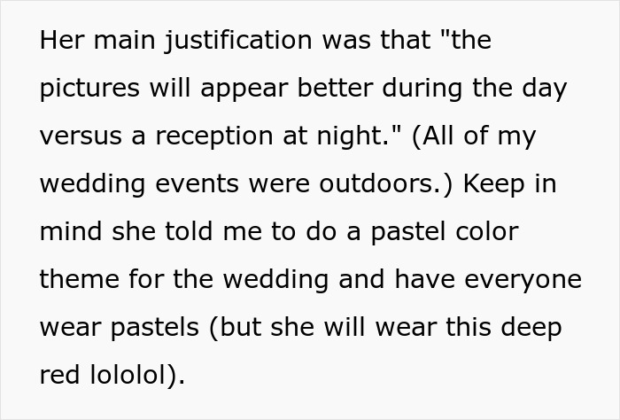 Text about woman pretending to be the bride at SIL&rsquo;s wedding despite being married to bride&rsquo;s brother discussed.