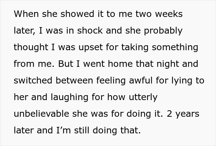 Text excerpt describing mixed emotions after seeing a lying pick me girl tattoo inspiration and reflecting on it years later.