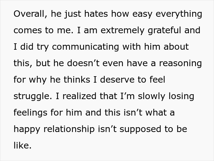 Text excerpt about a man who hates how easy everything comes to his wife, causing relationship struggles and resentment. Text excerpt about a man who hates how easy everything comes to his wife, causing relationship struggles and resentment.