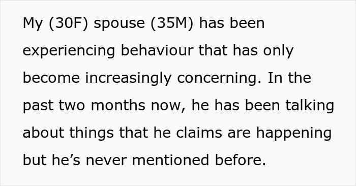 Text excerpt describing a woman&rsquo;s concern about her husband&rsquo;s troubling behavior after giving him another chance.