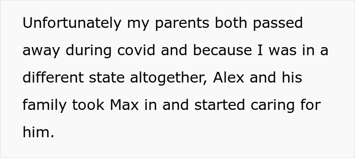 Text excerpt about siblings caring for their autistic brother after parents passed away during COVID, highlighting clash over care.