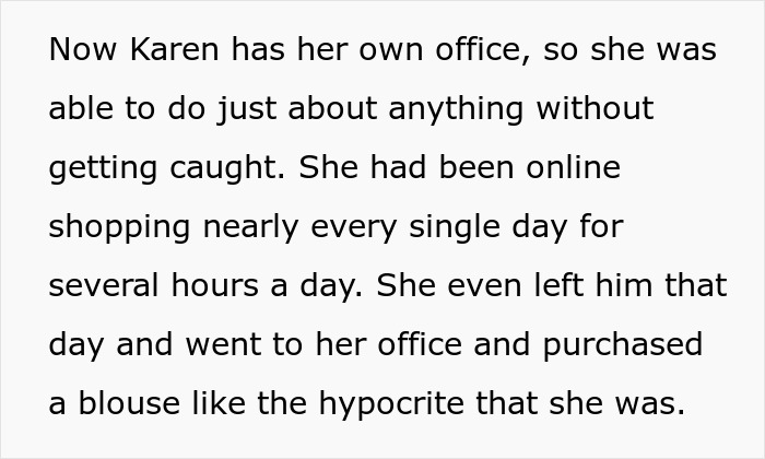 Office Karen in her own office, shopping online while colleagues watch as karma catches up with her behavior. Office Karen in her own office, shopping online while colleagues watch as karma catches up with her behavior.