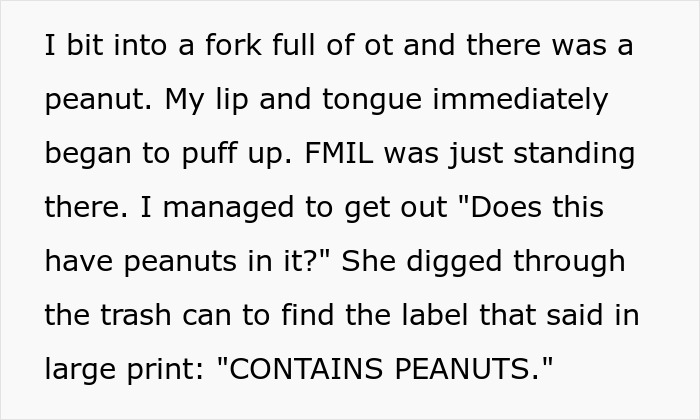 Woman experiencing anaphylactic shock after eating peanuts, showing severe allergic reaction and lack of remorse from MIL.