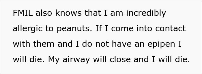 Text excerpt about severe peanut allergy risk, emphasizing anaphylactic shock and airway closure without epipen treatment.