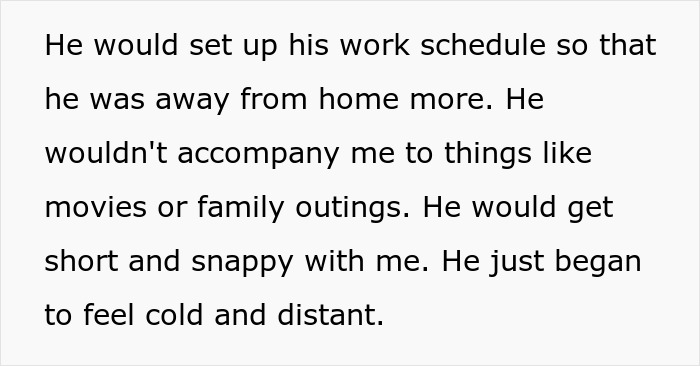 Text excerpt describing a woman feeling upset and distant due to a cheating ex’s behavior and lack of support. Text excerpt describing a woman feeling upset and distant due to a cheating ex’s behavior and lack of support.
