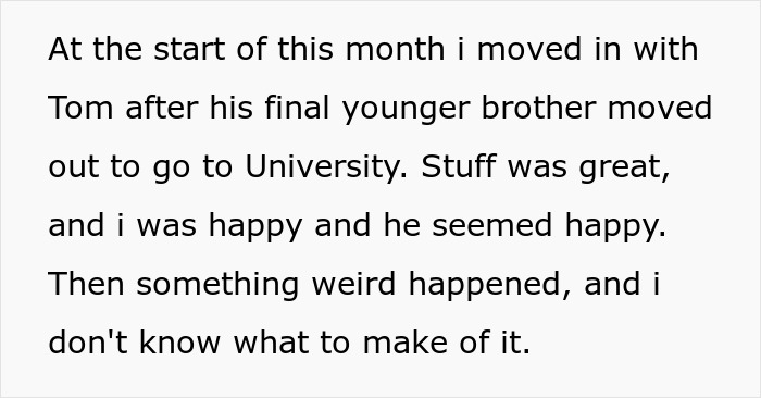 Text excerpt describing a person moving in with boyfriend before confusion about art class memory arises.