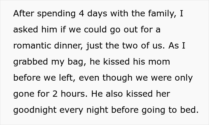 Text showing a woman uneasy about boyfriend being affectionate with his mom after spending days with family.