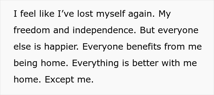 Text expressing the hurt of a working mom feeling lost and unappreciated by her ignorant husband.