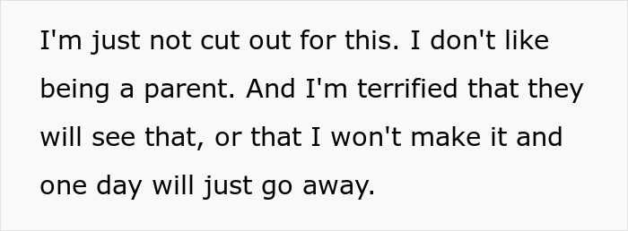 Text expressing fear and regret about motherhood, feeling unprepared and worried about not surviving parenthood. Text expressing fear and regret about motherhood, feeling unprepared and worried about not surviving parenthood.