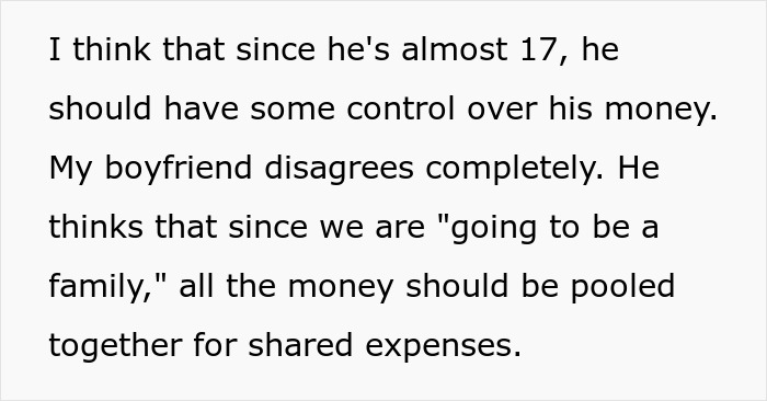 Text on a plain background discussing a woman&rsquo;s boyfriend disagreeing over control of her son&rsquo;s survivor benefits.