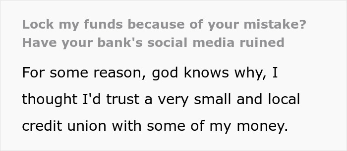 Text screenshot with a complaint about locked funds and a warning about ruining a bank's social media using Russian bots.