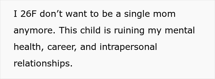 Text image showing a single mom expressing struggles with mental health and relationships, related to single mom abandoning toddler.