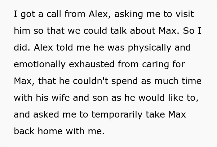 Text about siblings clashing over care for autistic brother, highlighting emotional exhaustion and family tension.