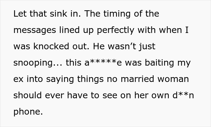 Text message screenshot showing a husband posing as pregnant wife to message her ex as a loyalty test.