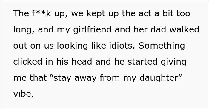 Text excerpt from a story about a man pranking to ease his autistic sister, leading to objections from girlfriend&rsquo;s parents.