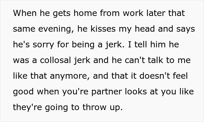 Text excerpt describing a man apologizing to his girlfriend after an argument about cheese in a long-term relationship.