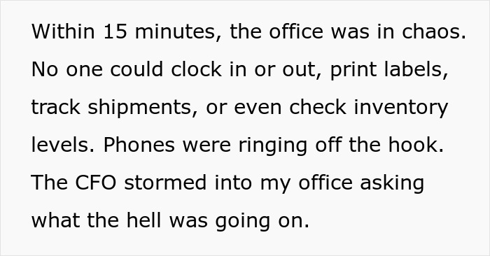Office in chaos during server-down business hours as employees cannot clock in, print labels, track shipments, or check inventory. Office in chaos during server-down business hours as employees cannot clock in, print labels, track shipments, or check inventory.