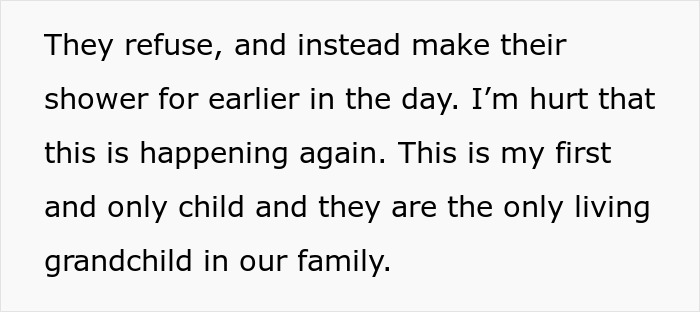 Text from a message expressing hurt over a baby shower planned on nephew's first birthday, feeling overshadowed.