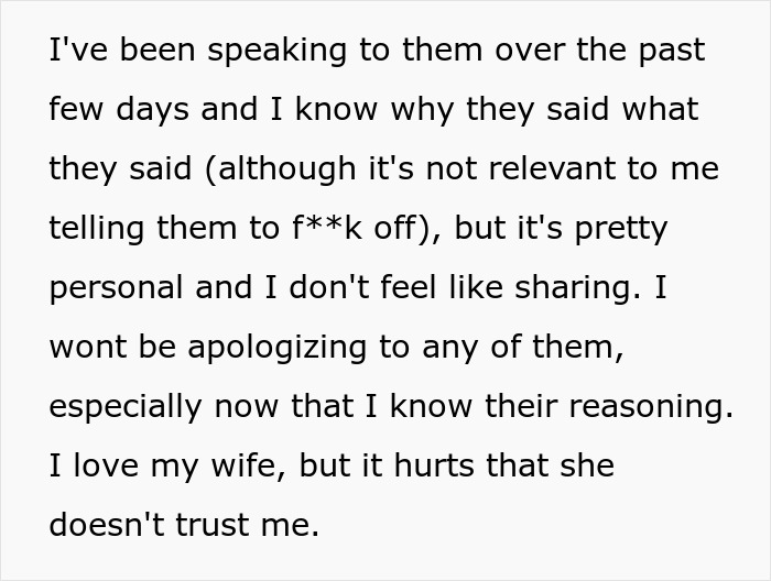 Text excerpt discussing family conflict involving trust and accusations about a 15-year-old cuddling with dad crossing limits.