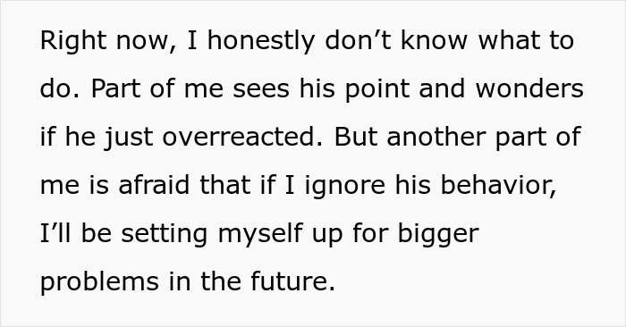 Text excerpt discussing concerns about 50/50 ownership and relationship issues after home-buying ultimatum. Text excerpt discussing concerns about 50/50 ownership and relationship issues after home-buying ultimatum.