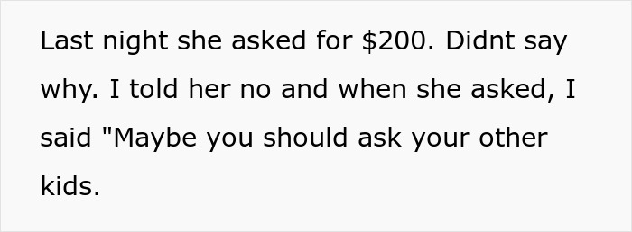 Text excerpt about a sibling refusing support and suggesting to ask other siblings for financial help.