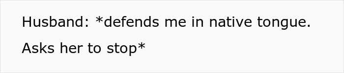 Text image showing a humorous message about a husband defending his wife in his parents' native language.