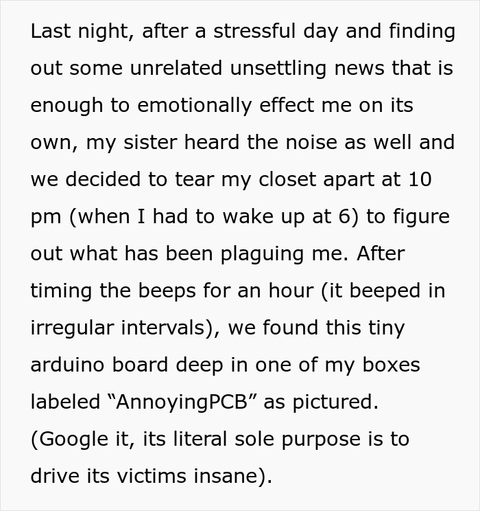 Woman discovers hidden device in closet planted by boyfriend after hearing strange beeping noises at night.