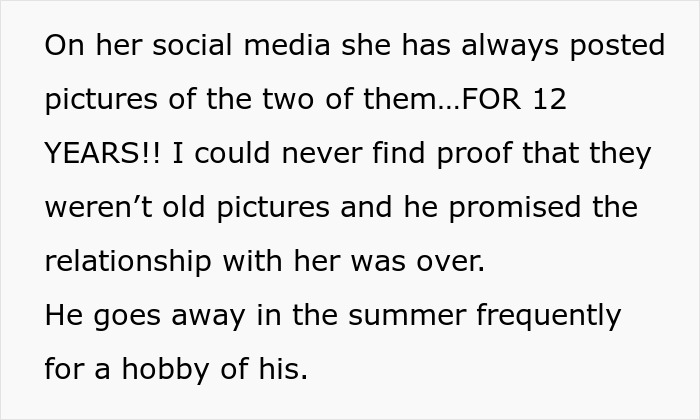 Text about a relationship issue involving breaking up over photograph shared on social media for years.