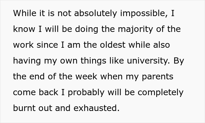 Text expressing exhaustion of the oldest sibling doing most babysitting work for parents in Austria. Text expressing exhaustion of the oldest sibling doing most babysitting work for parents in Austria.